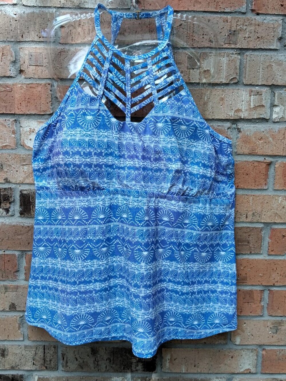 Raisins Curve Plus Swimwear Tankini Top High Neck Double Straps Blue Size 24W